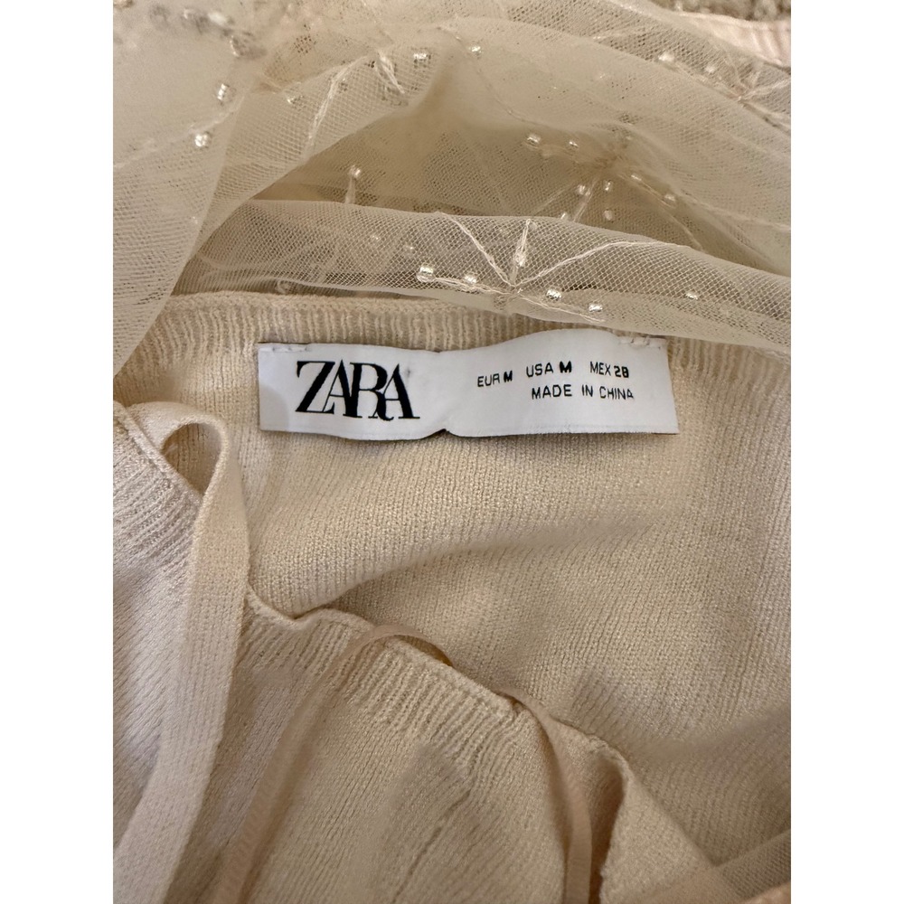 Zara Midi Dress Womens M Cream Cava Sequin Beaded Mesh Sheer Formal Boho - Picture 6 of 7